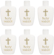 Set di 6 contenitori di plastica bianchi con croce dorata, contenitori decorativi per acqua santa, riutilizzabili, piccoli contenitori pratici per battesimo e celebrazioni cristiane