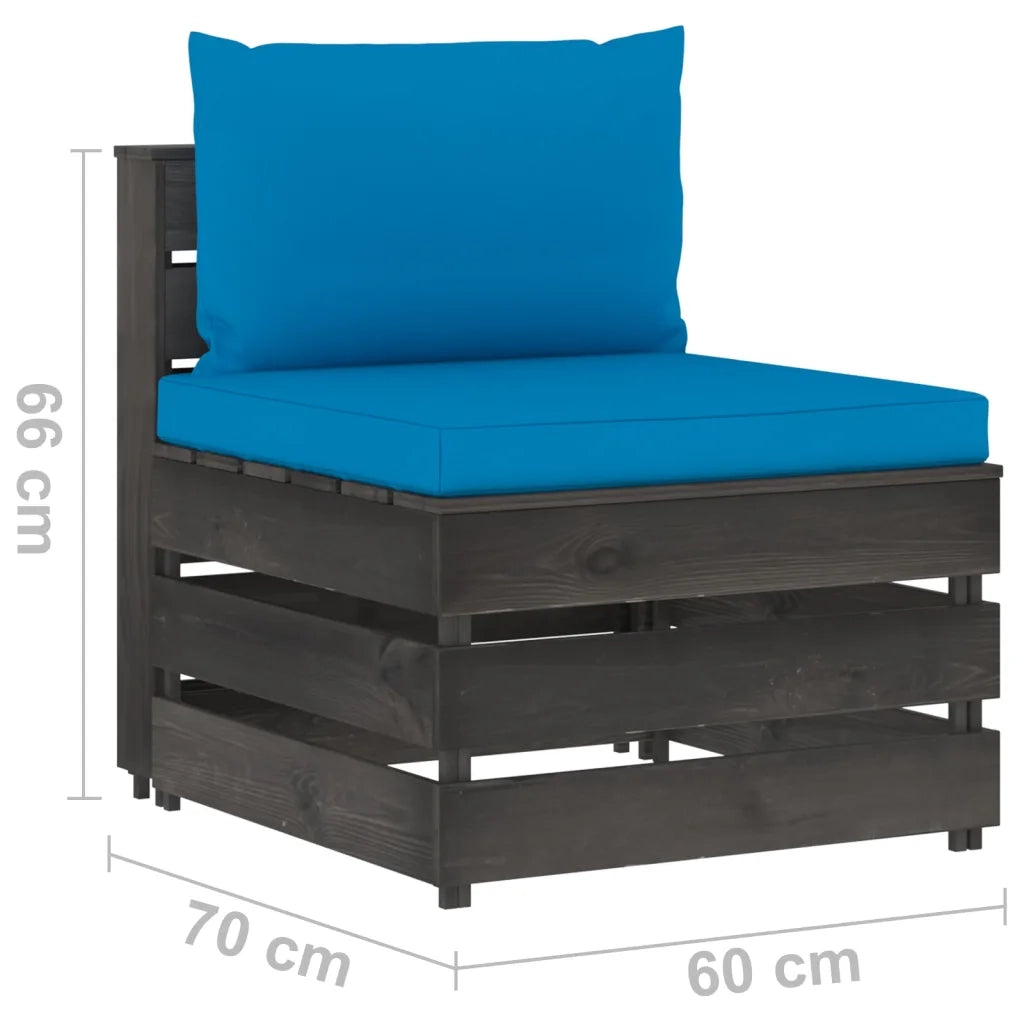 Divano Centrale Modulare con Cuscini in Legno Impregnato Grigio 3068124