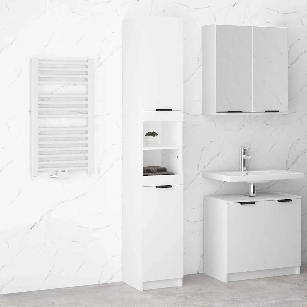 Armadietto da Bagno Bianco 32x34x188,5 cm in Legno Multistrato 811322