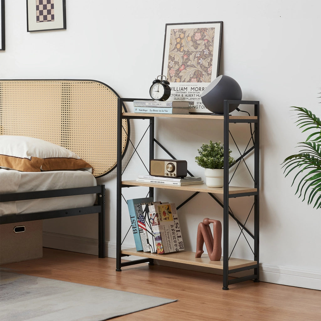 Libreria Skørping a 3 Ripiani Scaffale da Terra 90 x 65 x 30 cm - Nero / Effetto Rovere [en.casa]