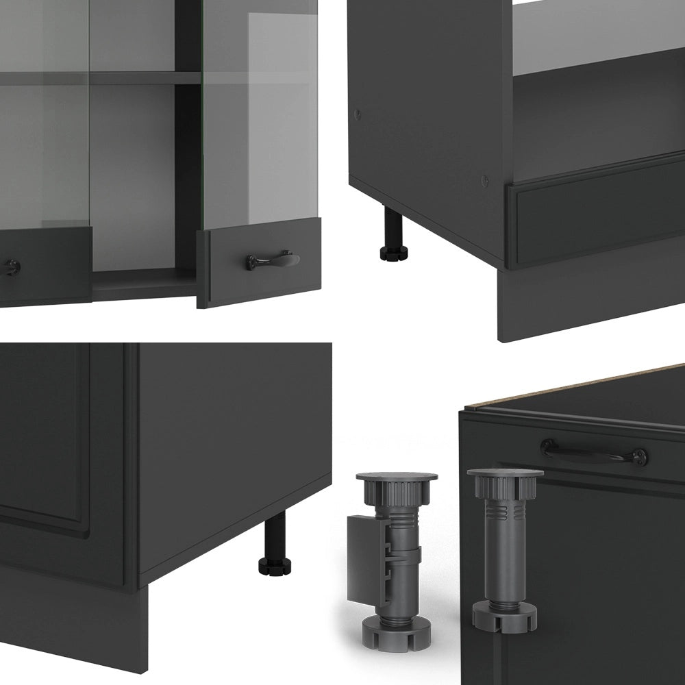 Cucina angolare completa R-Line Antracite rustico/Antracite 287 x 227 cm, PL Rovere Vicco