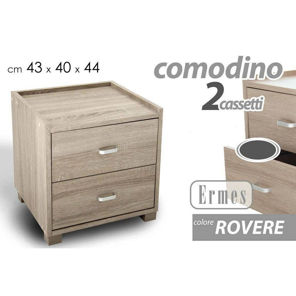 Trade Shop - Comodino Camera Letto Moderno 2 Cassetti Legno Rovere 44x43x40cm Mobile 623462 -
