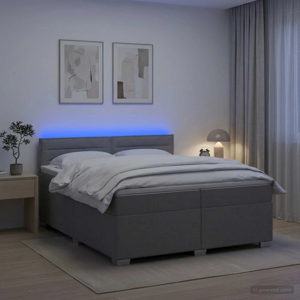Letto con Box Spring, Materasso e LED Grigio Chiaro Tessuto 3452015