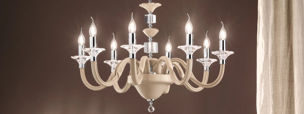 LAMPADARIO GALA 8 LUCI ATTACCO E14 TORTORA E CROMO D.82CM