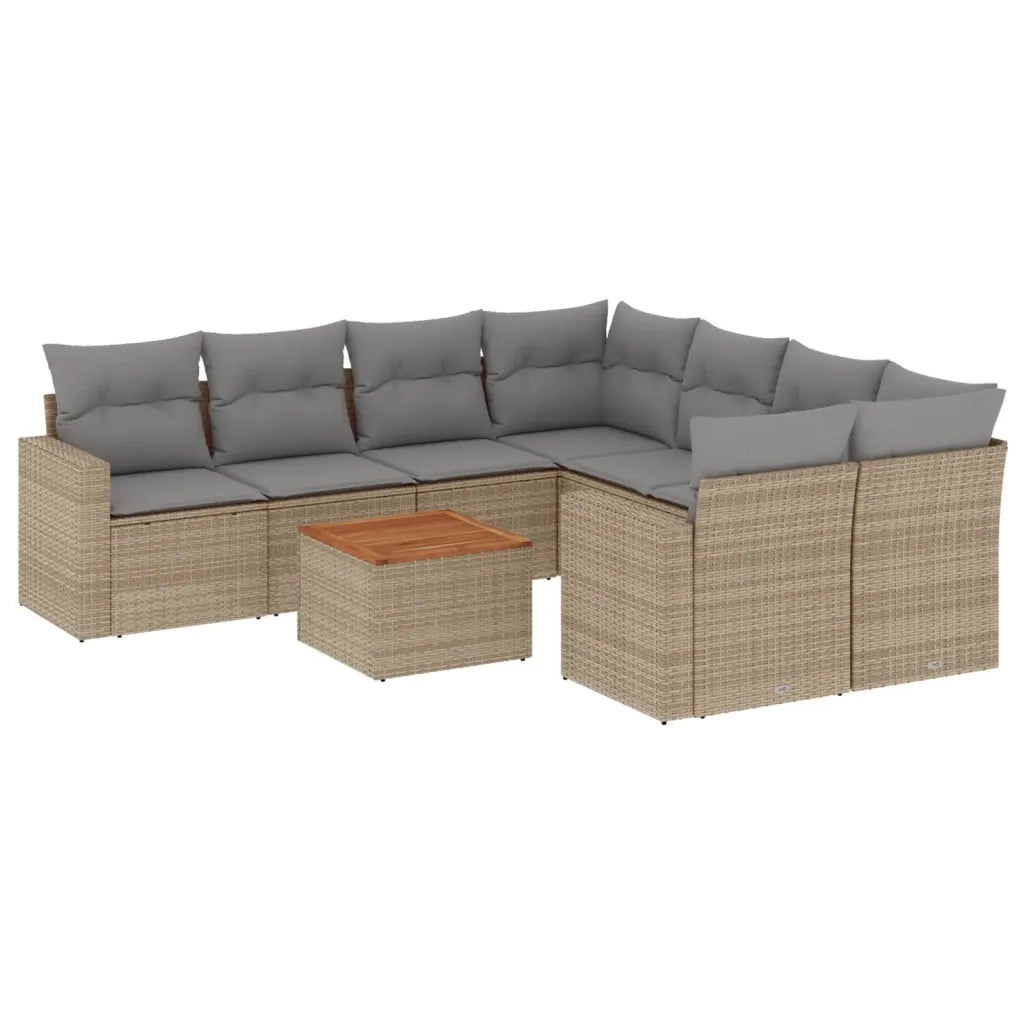 Set Divano da Giardino 9 pz con Cuscini Beige in Polyrattan