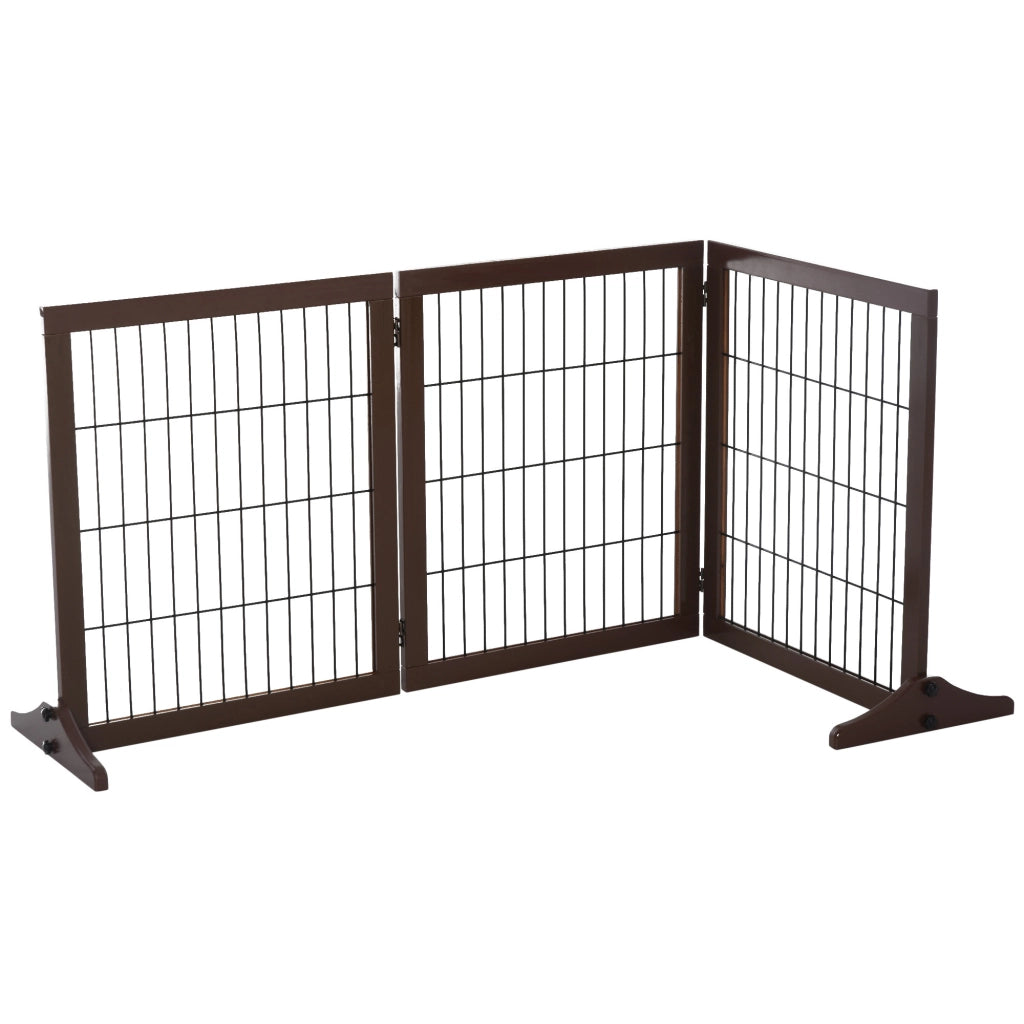 Barriera estensibile a forbice a 3 pannelli in legno di pino con griglia in metallo marrone 185 × 36 × 71 cm