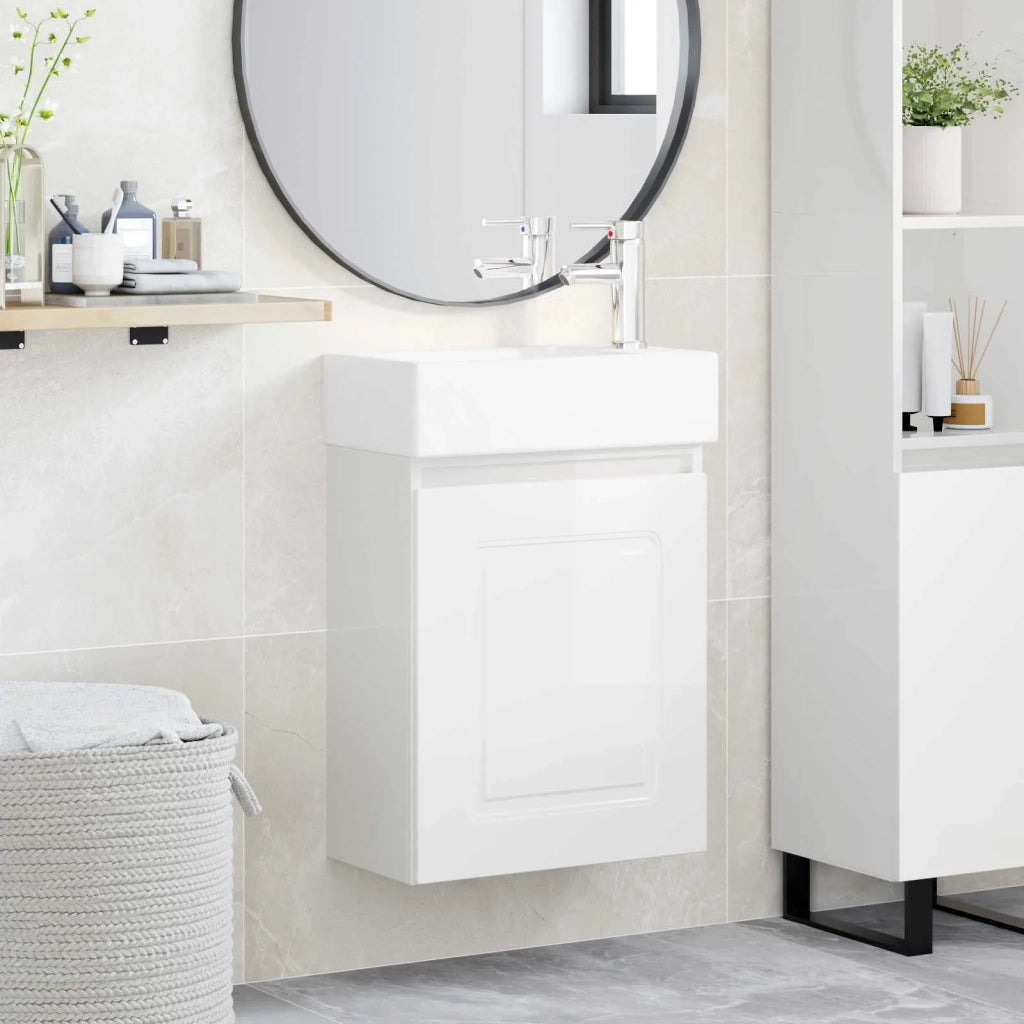 Mobile bagno con rubinetto Bianco Lucido 45,5 x 22,5 x 84 cm 889475
