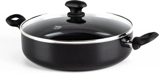 Padella ceramica antisud antiaderente - 28 cm/43 litri - Con coperchio e 2 maniglie - Senza PFAS - Adatto per induzione - Resistente al forno fino a 160°C - Nero