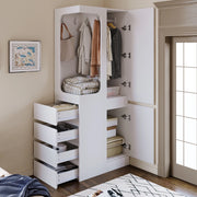 Armadio con 1 anta, 4 cassetti e vano appendiabiti aperto, per camera da letto, in legno, bianco, 70 × 40 × 170 cm