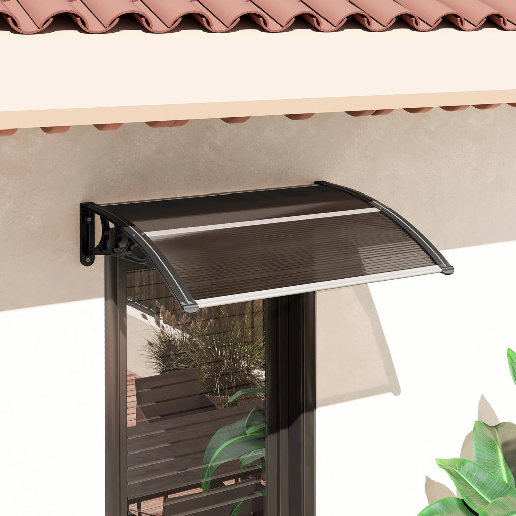 Pensilina da Esterni Impermeabile e Anti-UV 75x100x23 cm in PC PP e Alluminio Marrone e Nero