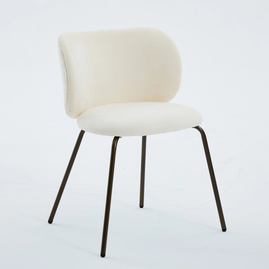 Sedia da pranzo in velluto - Zephmum- Schienale curvo gambe in bronzo, set di 2, colore crema