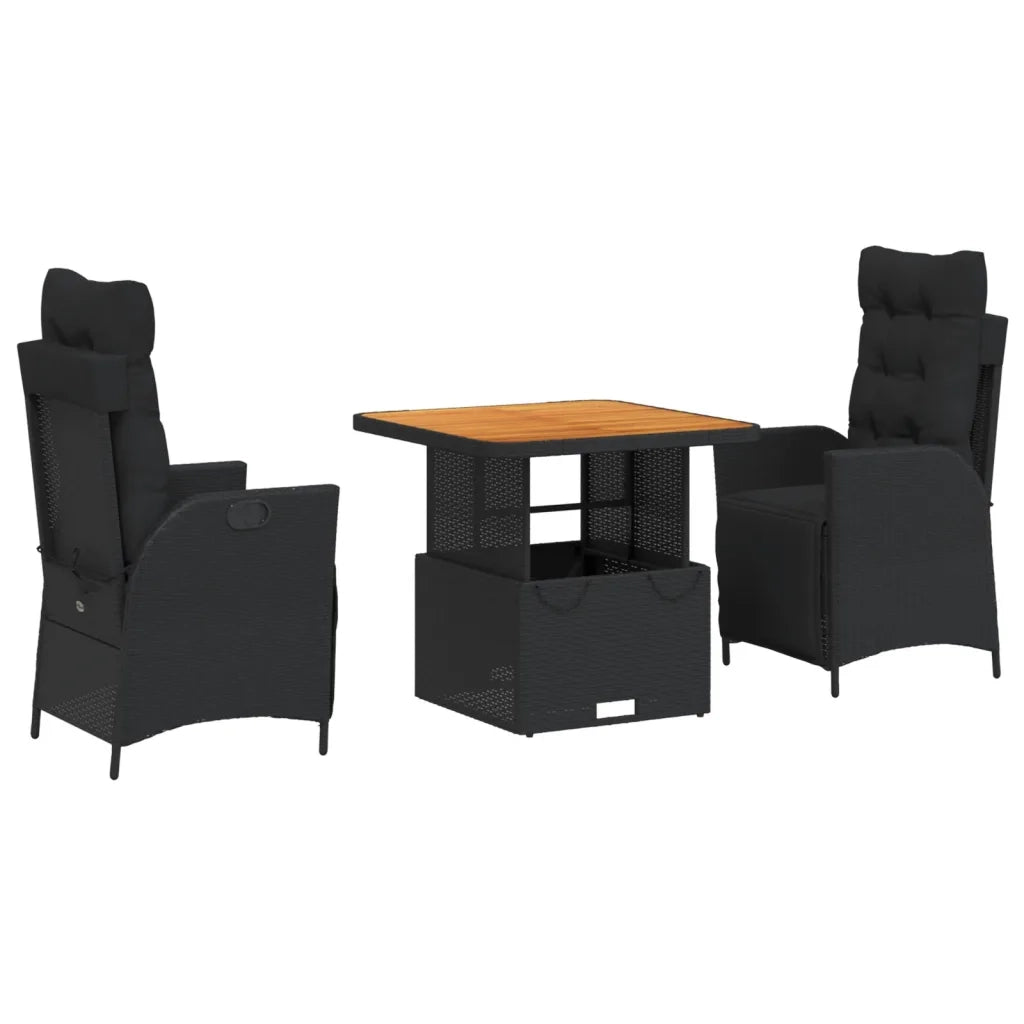 Set da Pranzo da Giardino 3 pz con Cuscini Nero in Polyrattan 3277447