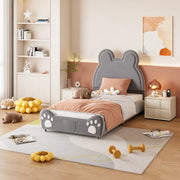 Letto per bambini 90x200 cm a forma di orso; imbottito in tessuto vellutato grigio