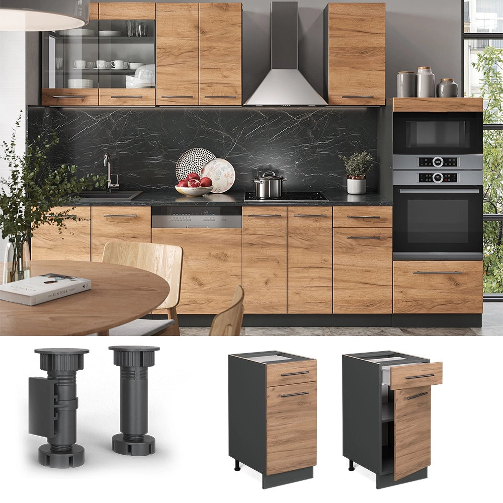 Mobiletto base per cucina Fame-Line Rovere dorato/Antracite 40 cm senza piano di lavoro Vicco