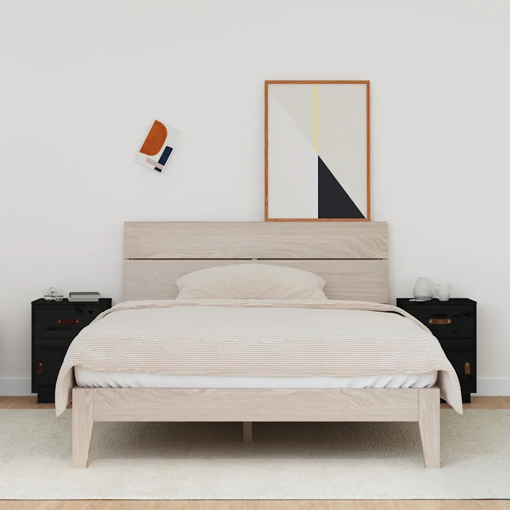 Comodini Neri 2 pz 40x34x55 cm in Legno Massello di Pino 818314
