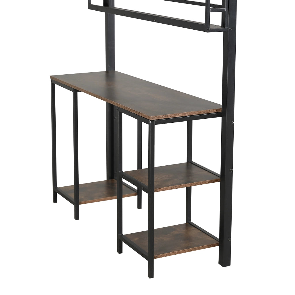 Letto a Soppalco 120x200 cm con Scrivania; Scala con Corrimano e Libreria - Nero