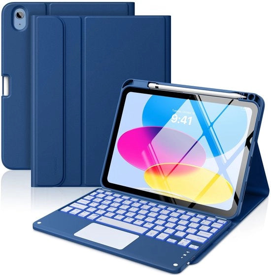 Tastiera Bluetooth con 7 Colori di Illuminazione di Sfondo - Protezione per Tastiera iPad 2025 - Protezione per Tastiera iPad 10a Generazione - Fissaggio Magnetico - Resistente ai Colpi - Protezione in Pelle PU - Tastiera per Tablet