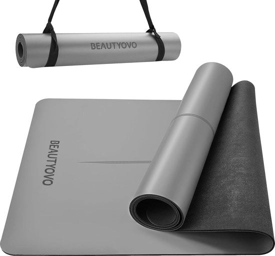 Mat di yoga antiscivolo con PU e gomma naturale, mat di yoga spesso 4,5 mm, mat di fitness con cintura antiscivolo 2 in 1, mat di ginnastica per uso interno ed esterno
