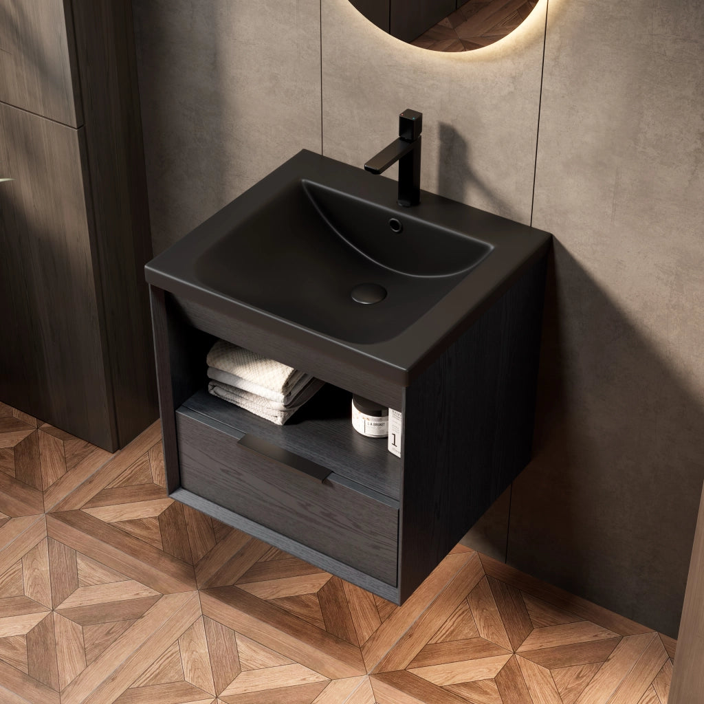 MOBILE DA BAGNO sospeso con lavabo integrato 51 cm ceramica nero