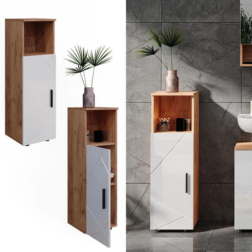 Mobiletto bagno Irma Bianco lucido/Rovere dorato 30 x 95 cm Vicco