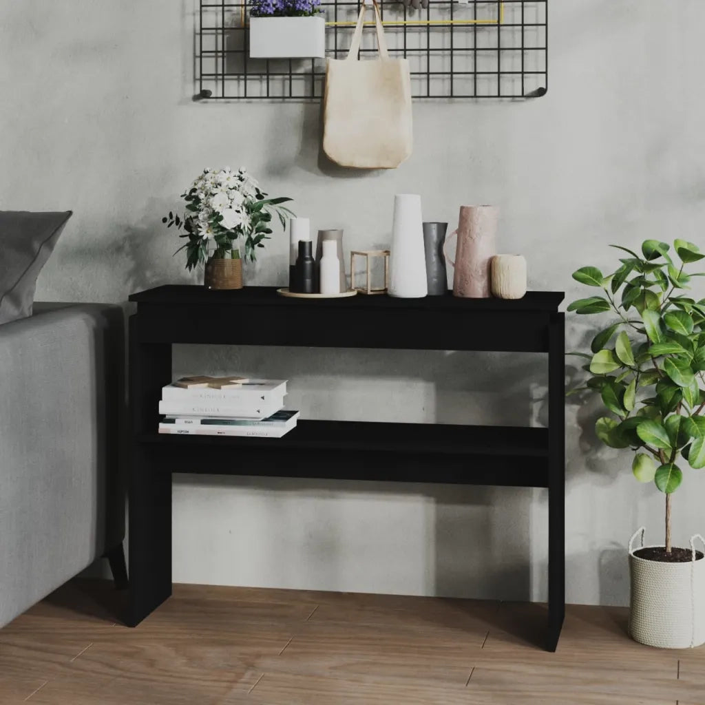 Tavolino Consolle Nero 102x30x80 cm in Legno Multistrato 808324