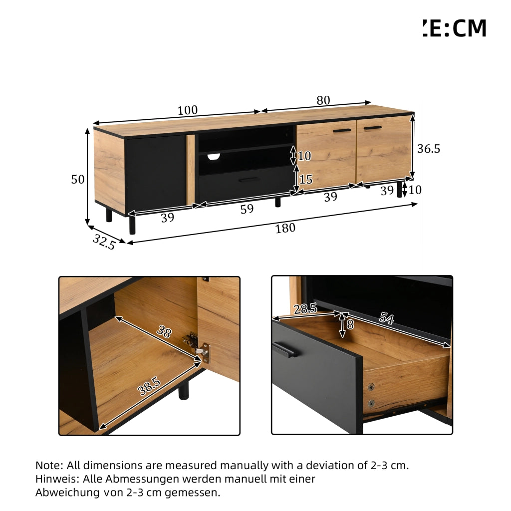 Mobile TV con 3 ante e 1 cassetto; vano aperto - per soggiorno - 180×32.5×50 cm