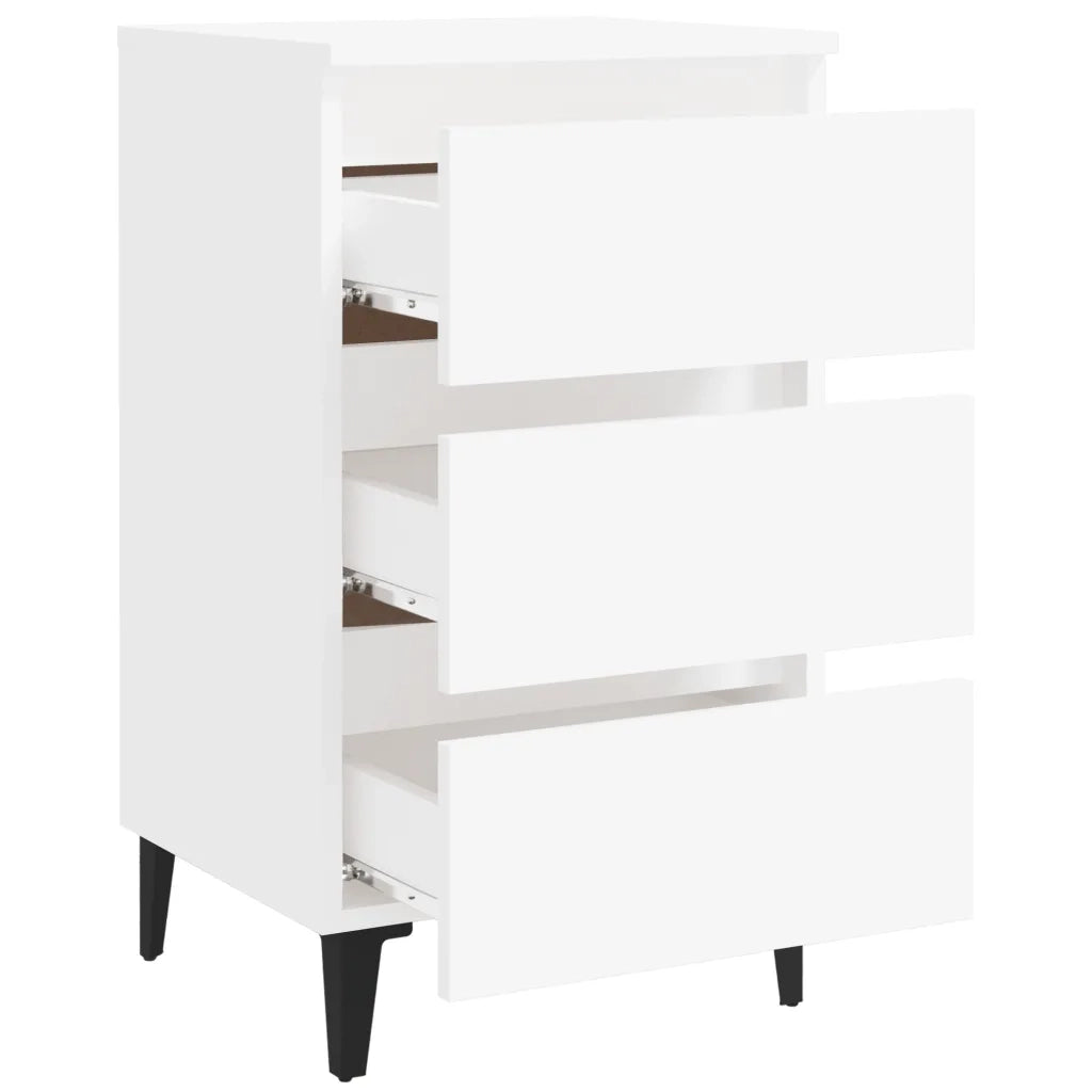Comodino con Gambe in Metallo-Tavolino da notte Bianco 40x35x69 cm