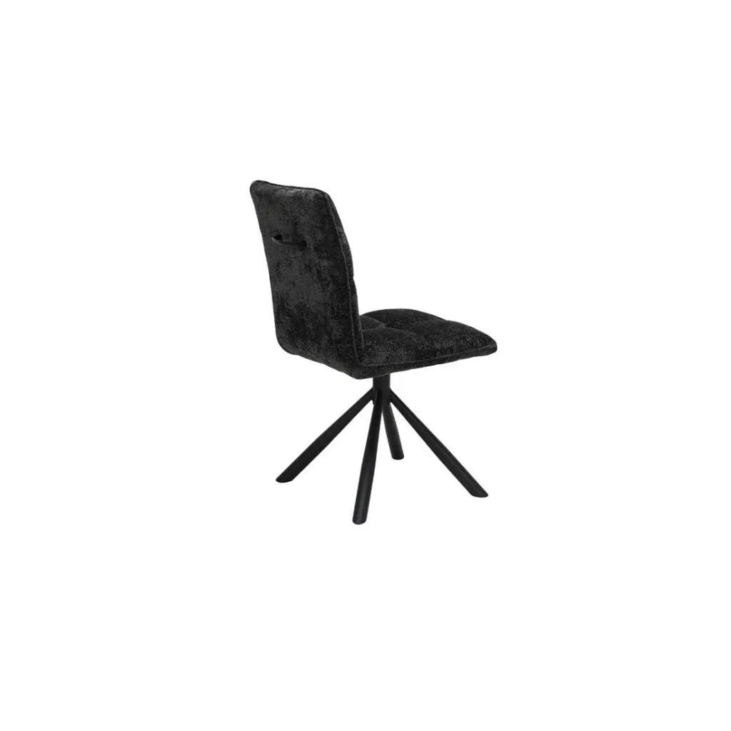 Sedia da pranzo girevole DANIEL - Tessuto grigio scuro - Gambe in metallo nero - Altezza 96,5 cm - Stile design/industriale