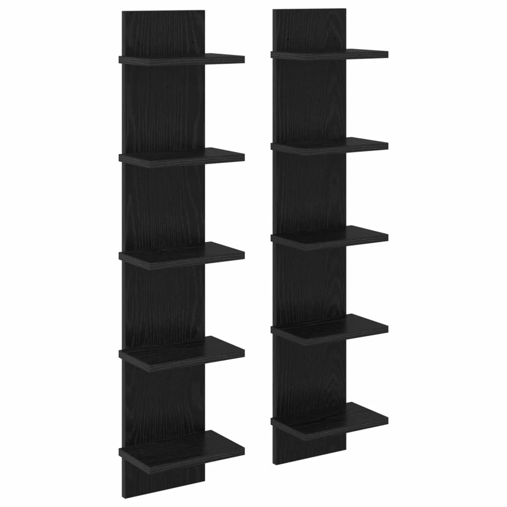 Scaffale da parete 2 pz Rovere Nero 22 x 15 x 100 cm 8012423