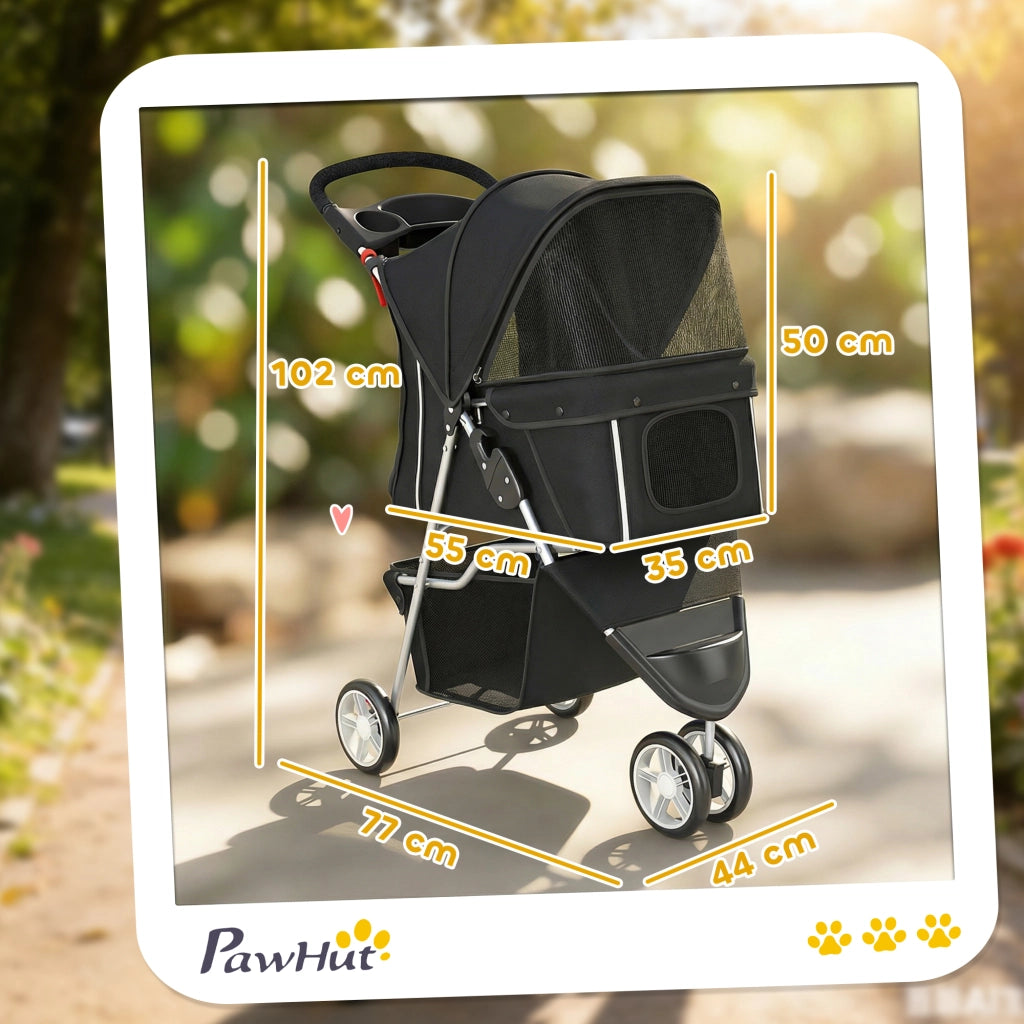 Carrello per Cani Pieghevole con Cestino e Cuscino ¨C zephmum ¨C Nero