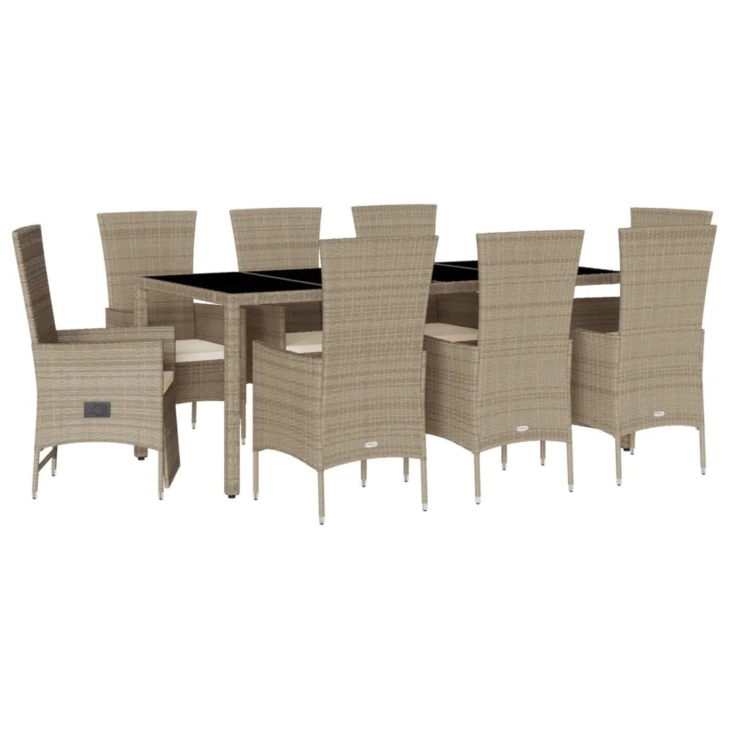 Set da Pranzo da Giardino 9 pz con Cuscini Beige in Polyrattan 3277582