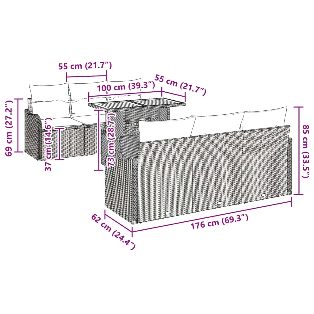 Set Divano da Giardino 7 pz Grigio e Blu Navy polyrattan 3349408