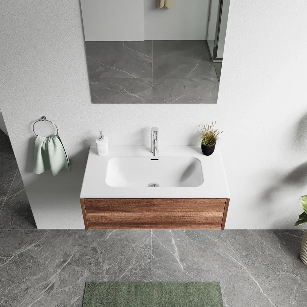 Mobile bagno sospeso 100cm un cassetto apertura push&pull rovere barok con lavabo | Galdor