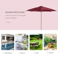 Ombrellone da Giardino 3x2.5 con Palo in Legno e 8 Stecche e Copertura in Poliestere Rosso Scuro