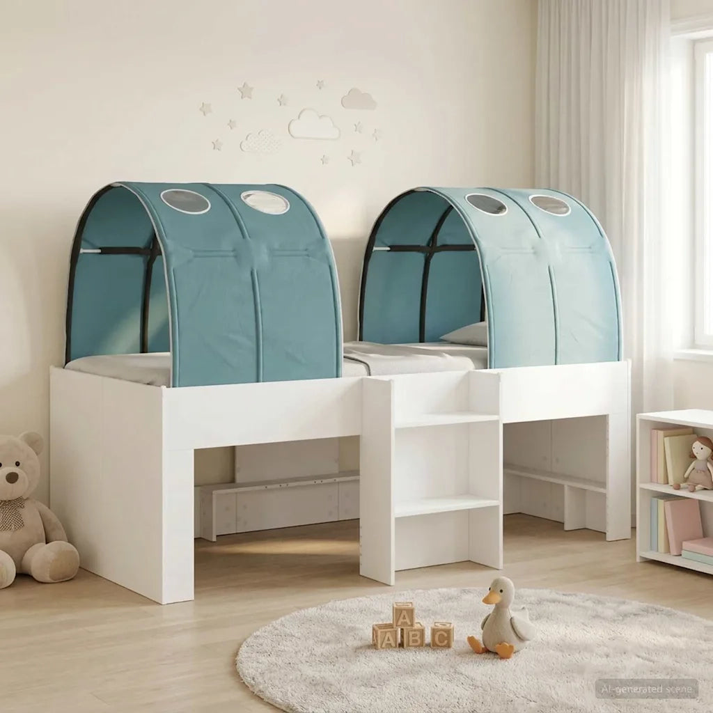 Letto Alto per Bambini | Letto Infantile | Lettino con Tunnel Bianco e azzurro