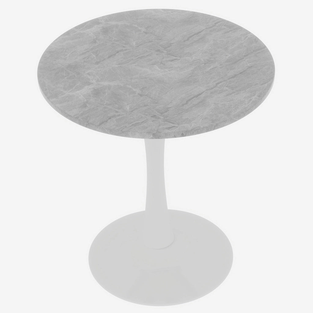 Tavolo da pranzo - stile mid-century - rotondo - marmo venato grigio - Ø70 cm - per 2-4 persone - bianco