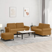 Set di Divani 3 pz con Cuscini Marrone in Velluto