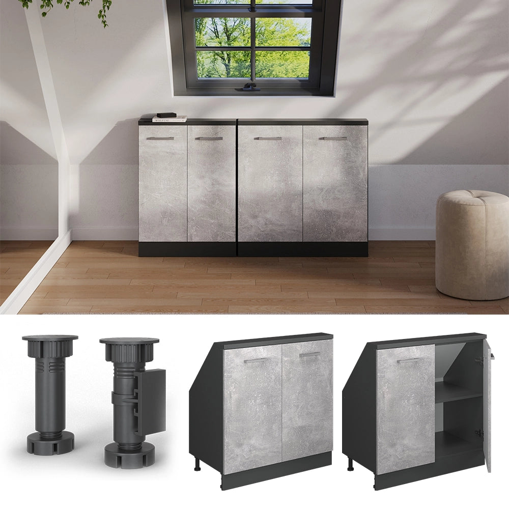 Mobile cucina sottotetto R-Line Calcestruzzo/Antracite 80 cm con 2 porte Vicco