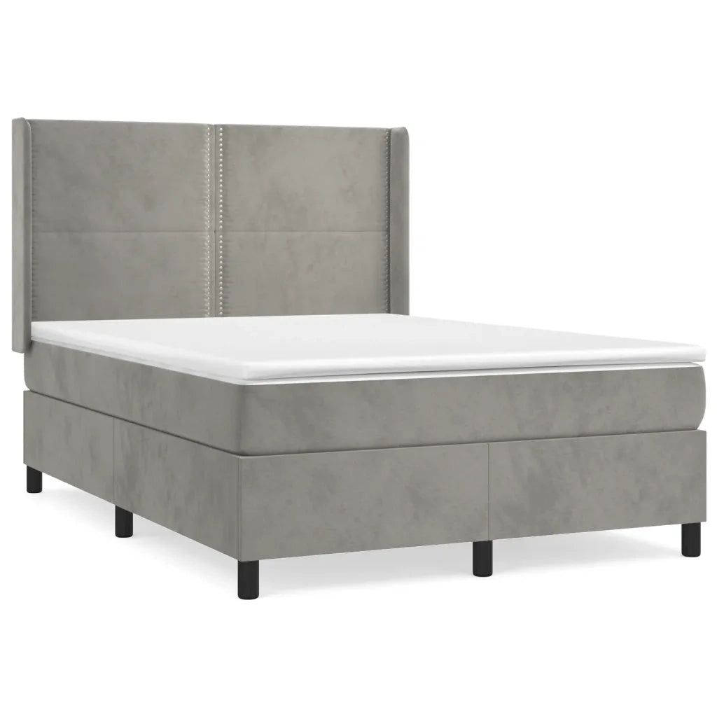 Giroletto a Molle con Materasso Grigio Chiaro 140x190cm Velluto 3132615