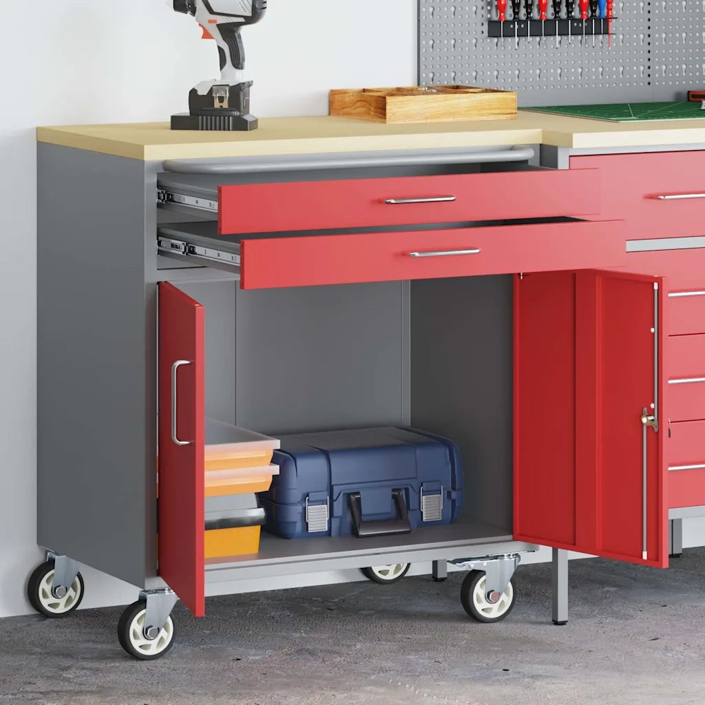 Banco da lavoro con cassetto Rosso e Grigio 75 x 45 x 85 cm CFW9756888