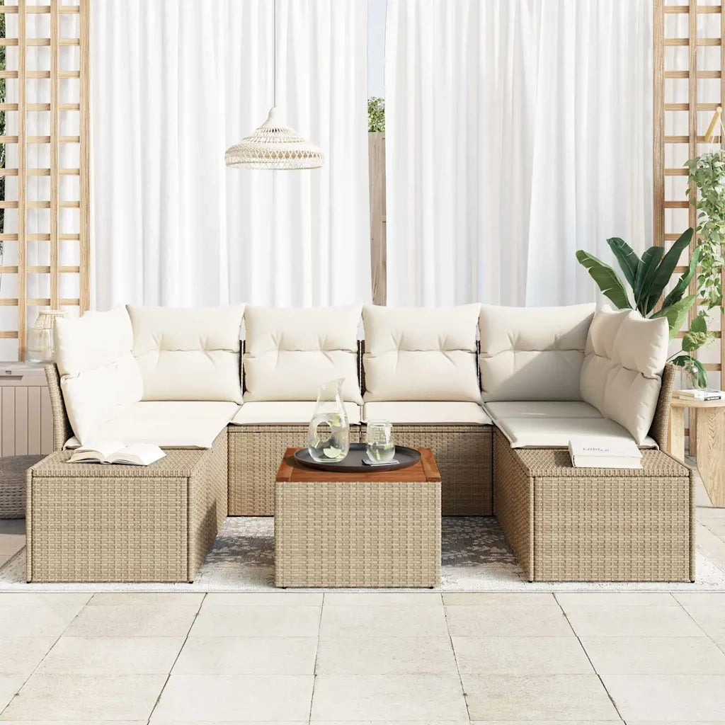 Set Divano da Giardino con cuscino 7 pcs Beige polyrattan