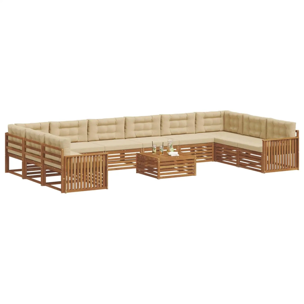 Set divani 11 pcs Naturale e Beige Legno di Acacia Massello 3374248