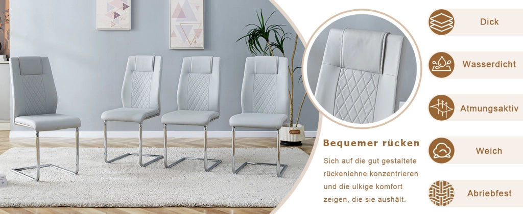 Sedie da Pranzo Scandinave in Similpelle ¨C Xylo ¨C Grigio Chiaro, Gambe in Metallo, Set 4 Pezzi