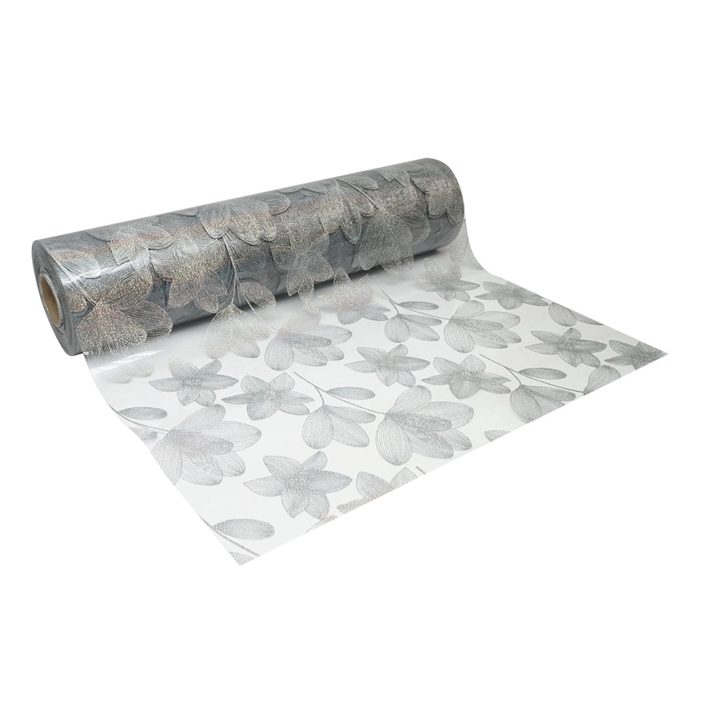 Rotolo pellicola protettiva per tavolo in PVC siliconato trasparente – modello floreale Materiale: PVC siliconato trasparente  Dimensioni rotolo: 0,80 × 20 m Breckner Germany