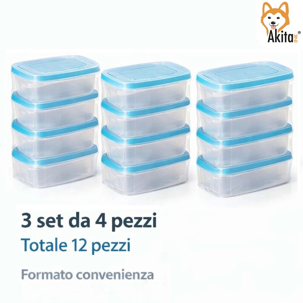 Akitaink Set 12 Contenitori Ovali 750 ml con Coperchio Blu