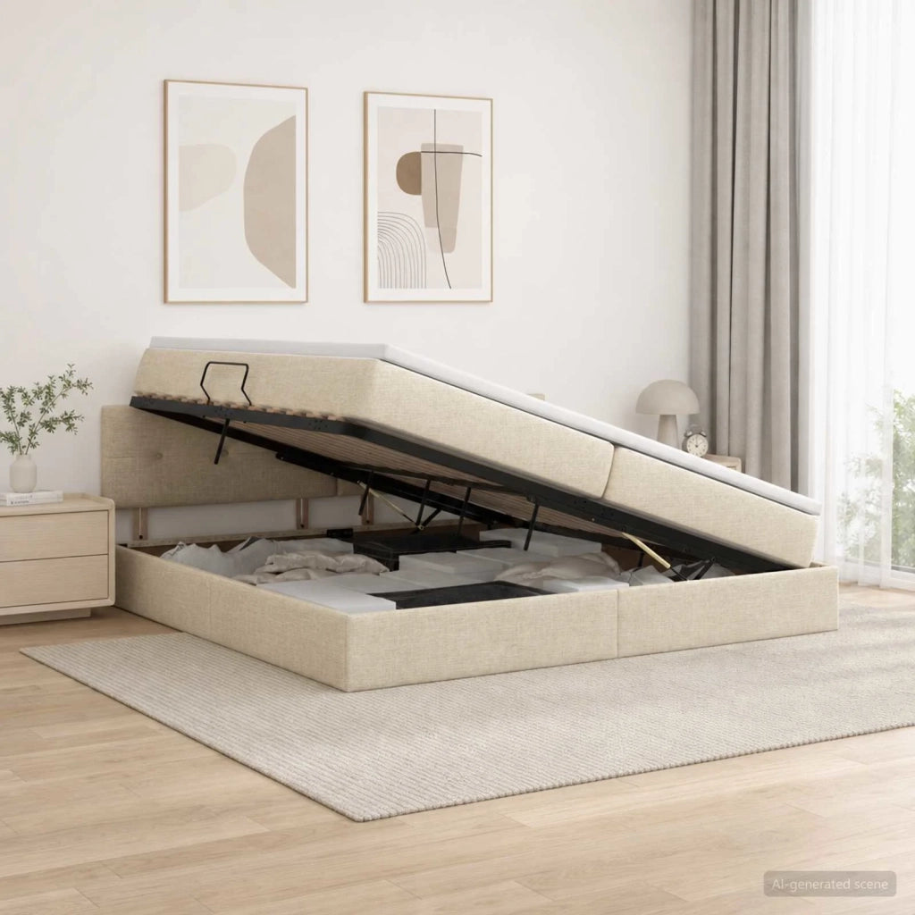 Letto con contenitore LED e materasso Crema 200 x 200 cm 3459088