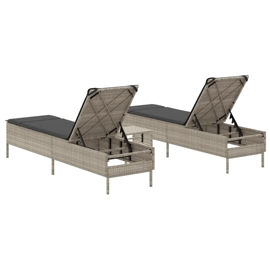 Set Lettini PrendiLettino sole | Sdraio da giardino | Lettino da sole con Cuscini 3 pz Grigio Chiaro Polyrattan