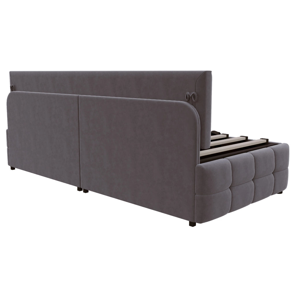 Letto singolo imbottito 90x200 cm con contenitore idraulico e rete a doghe; grigio