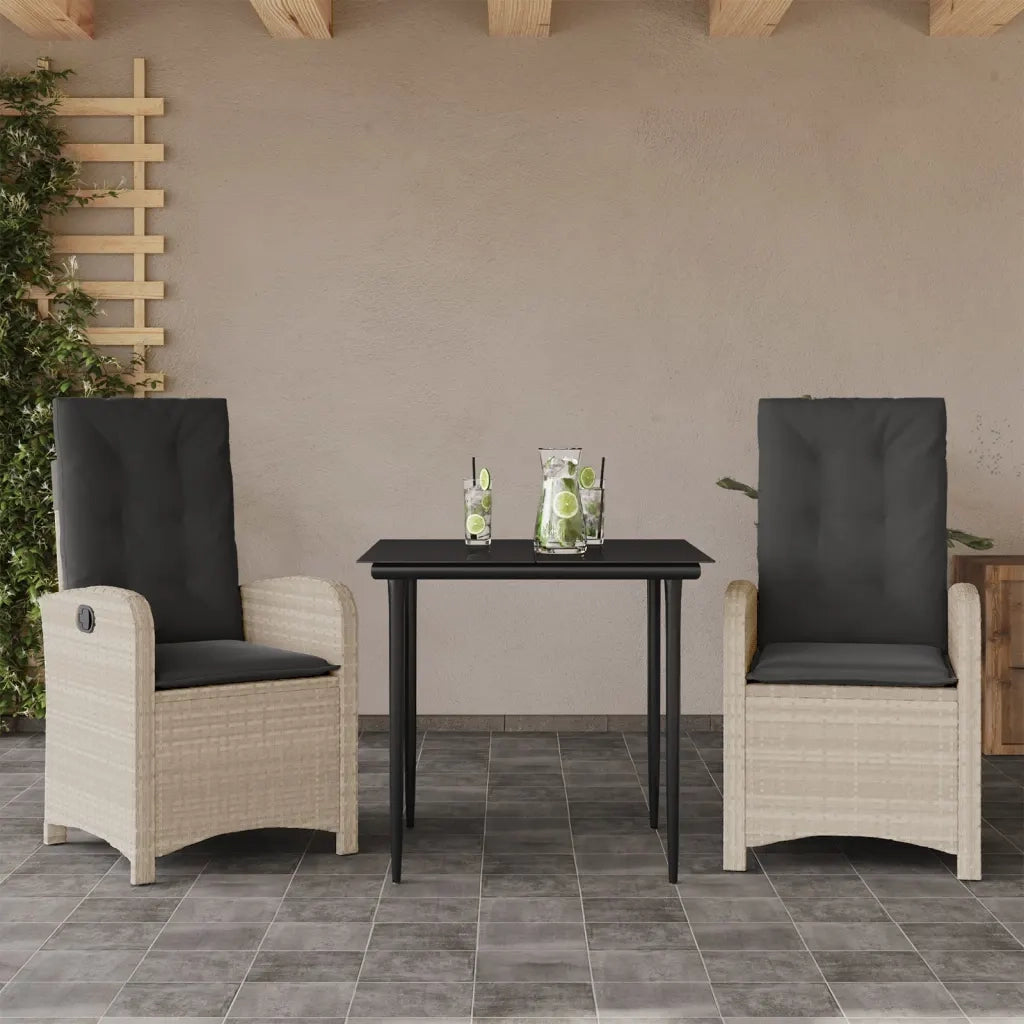 Set Pranzo da Giardino 3pz con Cuscini Grigio Chiaro Polyrattan 3212410