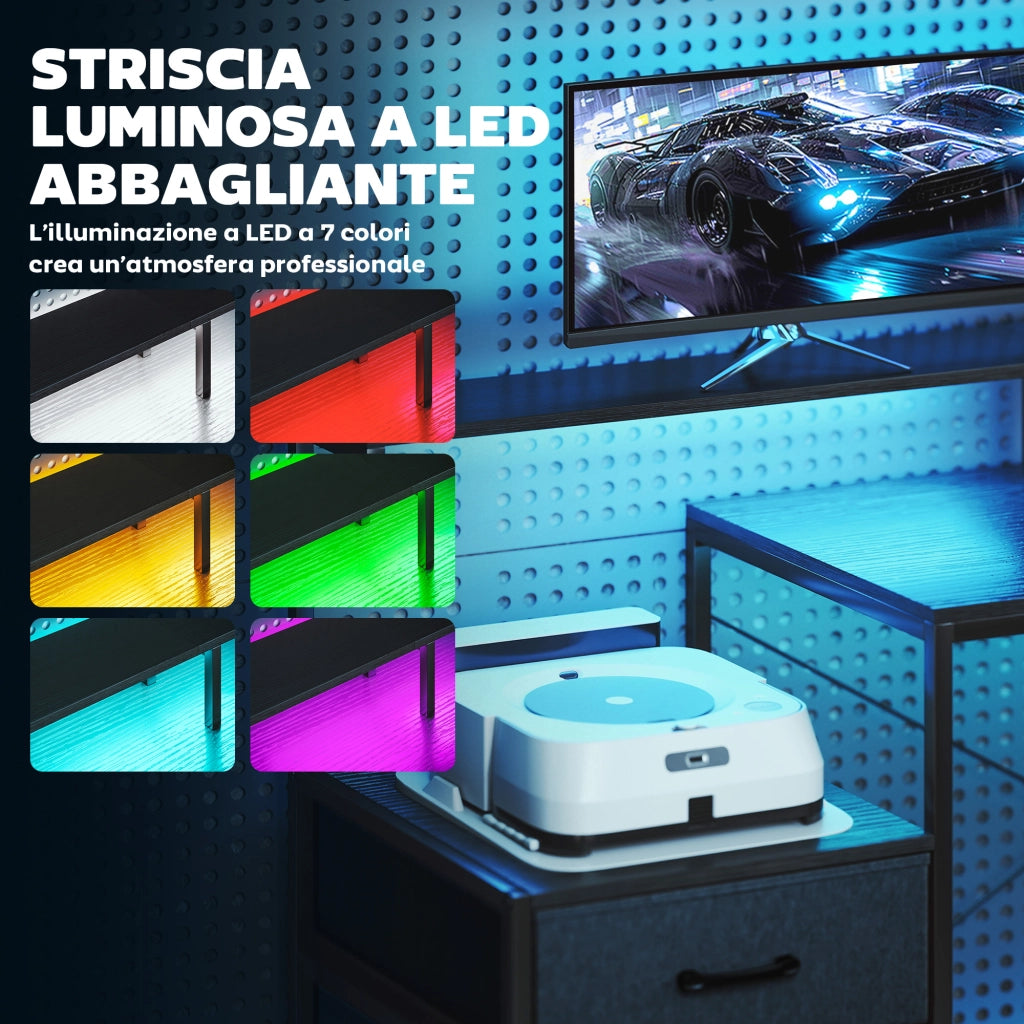Scrivania da Gaming 165x80x91,5 cm con Spazi Portaoggetti e 2 Supporti per Monitor in Legno e Acciaio Nero